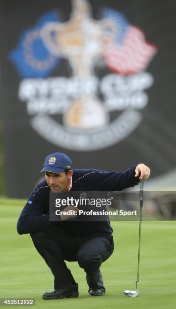 Padraig Harrington of Europe during a practice round prior to the 2010 Ryder Cup at the Celtic Manor Resort on September 30, 2010 in Newport, Wales.