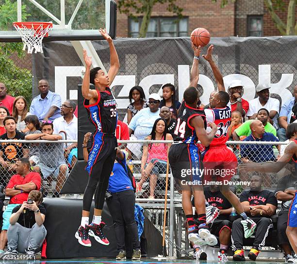 Reebok Breakout Camp All Star players compete against EBC Rucker Park All Star players at the 2014 Reebok Classic Experience at EBC Rucker Park on...