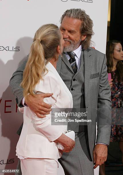 Actor Jeff Bridges and wife Susan Geston attend "The Giver" premiere at Ziegfeld Theater on August 11, 2014 in New York City.