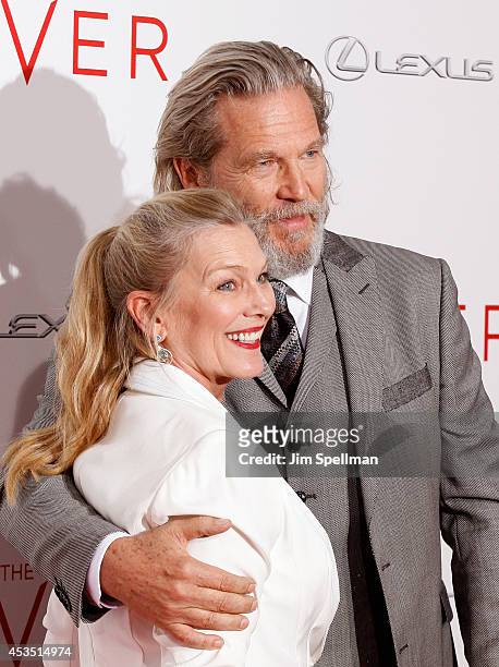 Actor Jeff Bridges and wife Susan Geston attend "The Giver" premiere at Ziegfeld Theater on August 11, 2014 in New York City.