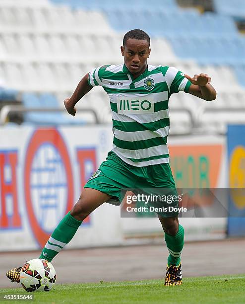 Andre Carillo of Sporting Clube de Portugal in action during the Teresa Herrera Trophy match between Sporting Clube de Portugal and Club Nacional de...