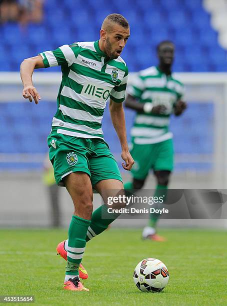 Islam Slimani of Sporting Clube de Portugal in action during the Teresa Herrera Trophy match between Sporting Clube de Portugal and Club Nacional de...