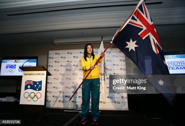 Rugby Sevens player Tiana Penitani is announced as 2014 Australian Youth Olympic Team flagbearer during the Australian Olympic Committee team...