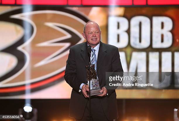 General Manager Bob Murray of the Anaheim Ducks speaks onstage after winning the award for General Manager of the Year during the 2014 NHL Awards at...