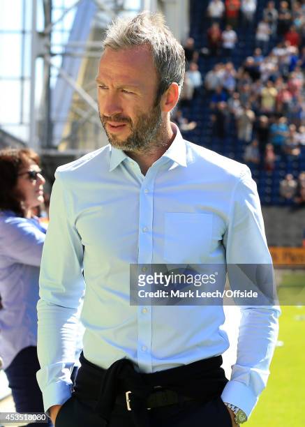 Notts County manager Shaun Derry looks on prior to the Sky Bet League One match between Preston North End and Notts County at Deepdale on August 9,...