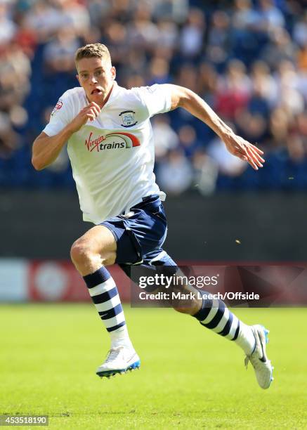 Calum Woods of Preston in action during the Sky Bet League One match between Preston North End and Notts County at Deepdale on August 9, 2014 in...