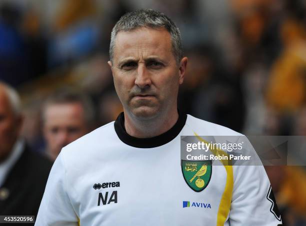 Norwich City Manager Neil Adams during the Sky Bet Championship match between Wolverhampton Wanderers and Norwich City at the Molineux Stadium on...