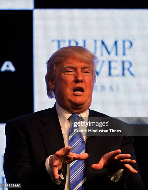 American real estate mogul Donald Trump speaks during a news conference at the launch of Trump Tower on August 12, 2014 in Mumbai, India. The Trump...