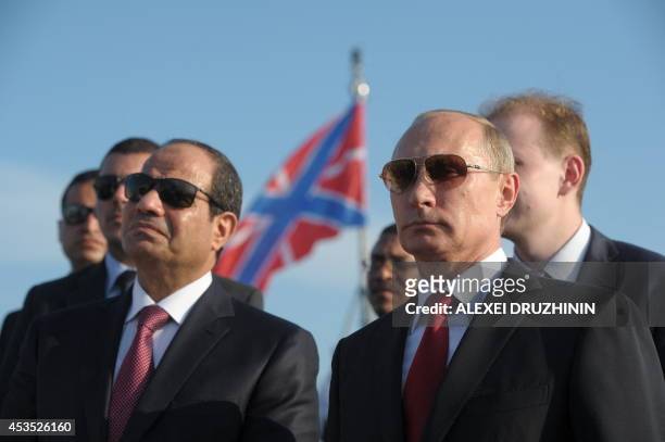 Russian President Vladimir Putin and Egyptian President Abdel Fattah el-Sisi visit to the Black Sea Fleet's guards missile cruiser Moskva in the sea...