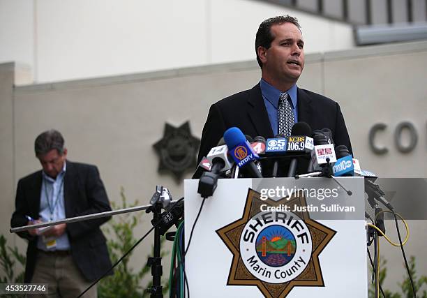 Marin County Sheriff Lt. Keith Boyd speaks during a press conference following the autopsy of actor and comedian Robin Williams on August 12, 2014 in...