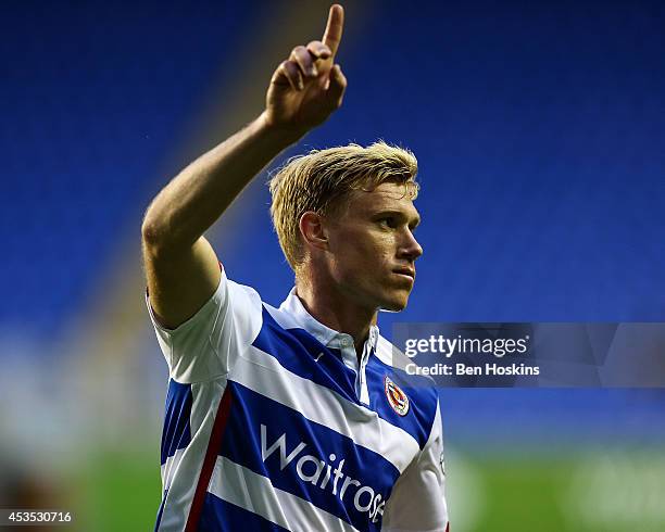 Pavel Pogrebnyak of Reading celebrates after scoring the opening goal of the game during the Capital One Cup First Round match between Reading and...