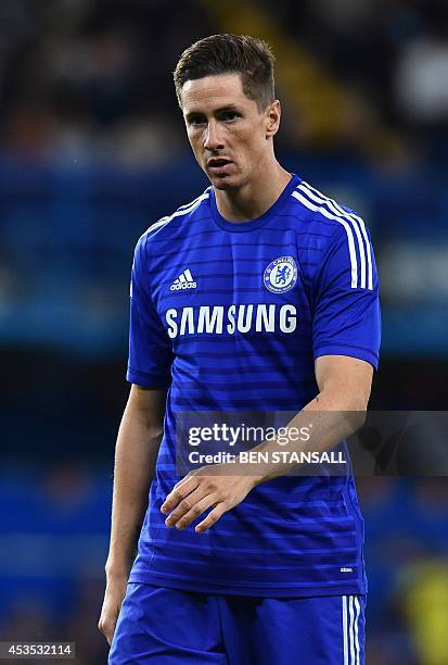 Chelsea's Spanish striker Fernando Torres gestures during the pre-season football friendly match between Chelsea and Real Sociedad at Stamford Bridge...