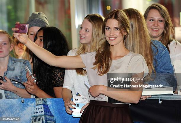 Actress Laura Berlin attends the Munich premiere of the film 'Saphirblau' at Mathaeser Filmpalast on August 12, 2014 in Munich, Germany.