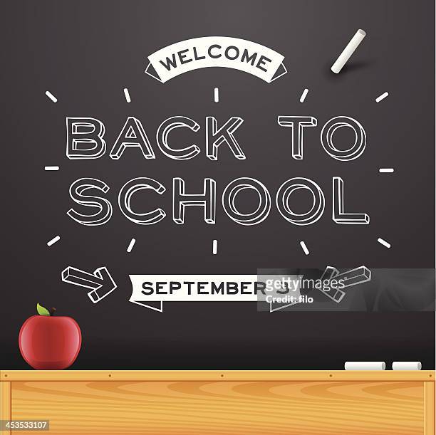 back to school chalkboard message - learning objectives text stock illustrations