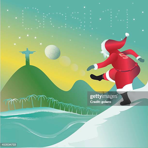santa claus kicks off the new year - images of the year 2014 sport stock illustrations