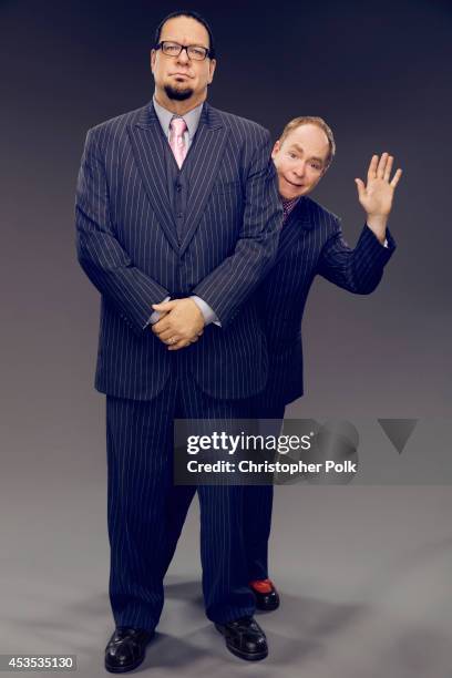 American illusionists and entertainering Penn & Teller poses for a portrait at CW network panel at the the Summer 2014 TCAs on July 18, 2014 in...