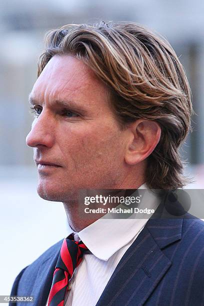 Suspended Essendon Bombers coach James Hird arrives at the Supreme Court ahead of the case looking into the AFL-ASADA Investigation into the alleged...