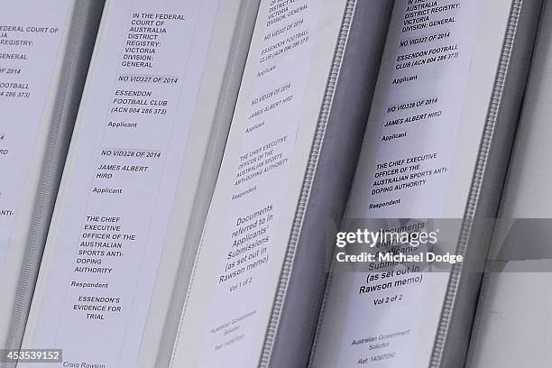 Court documents arrive at the Supreme Court ahead of the case looking into the AFL-ASADA Investigation into the alleged use of banned substances at...