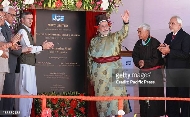 Indian Prime Minister Narindra Modi and J&K Chief Minister Omar Abdullah lay the ceremonial foundation for the 220 KV Transmission Line and...
