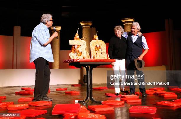 Singer Enrico Macias singing Happy Birthday, President of Ramatuelle Festival Jacqueline Franjou and Artistic Director of the Festival Michel...