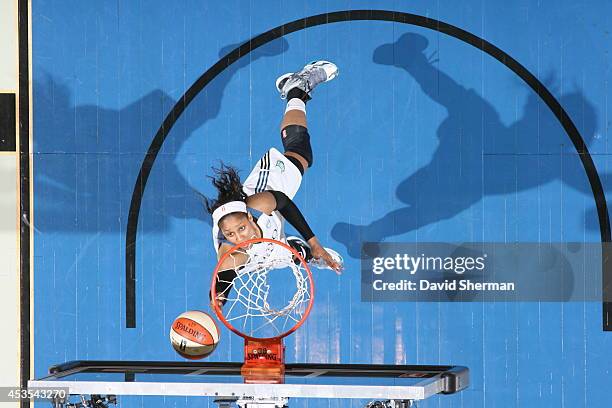 Maya Moore of the Minnesota Lynx goes for the shot against the Los Angeles Sparks during the WNBA game on August 12, 2014 at Target Center in...