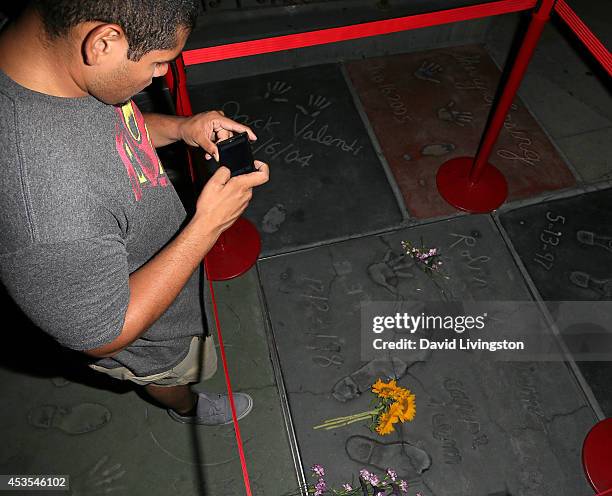 Actor Robin Williams hand and footprints are seen at the TCL Chinese Theatre on August 12, 2014 in Los Angeles, California.