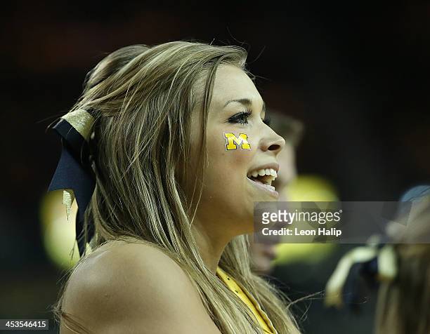 Members of the Michigan Wolverines dance team perform during the second half of the game against Coppin State Eagles at Crisler Center on November...
