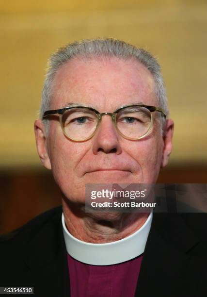 Archbishop Philip Freier speaks during a press conference ahead of Archbishop Philip Freier's inauguration as Primate of Austalia at The Cathedral...