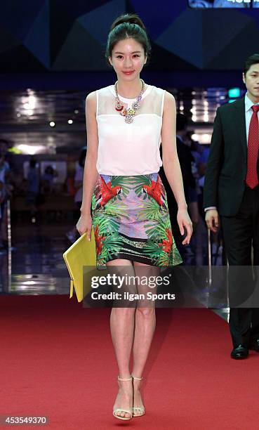 Sahee poses for photographs during the movie "My Ordinary Love Story" VIP premiere at COEX Megabox on August 12, 2014 in Seoul, South Korea.