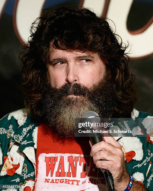 WWEs Hardcore Legend, Mick Foley performs during his appearance at The Ice House Comedy Club on August 12, 2014 in Pasadena, California.