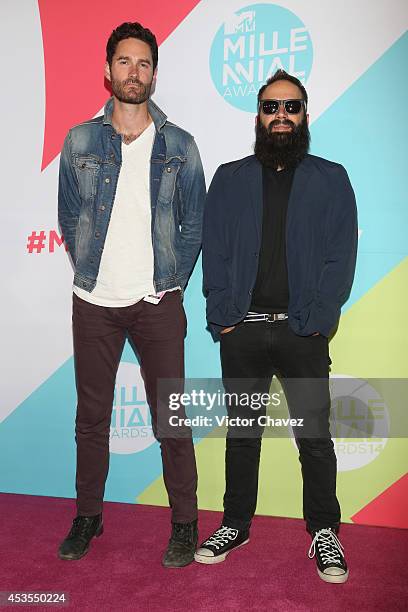 Sebu Simonian and Ryan Merchant of Capital Cities attend the MTV Millennial Awards 2014 red carpet at Pepsi Center WTC on August 12, 2014 in Mexico...