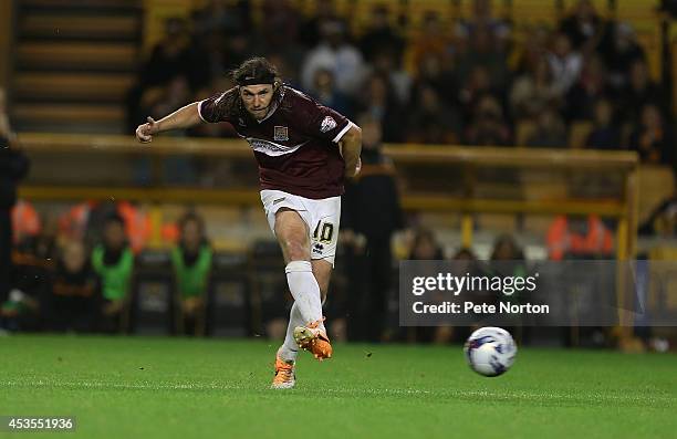 John-Joe O'Toole of Northampton Town in action during the Capital One Cup First Round match between Wolverhampton Wanderers and Northampton Town at...