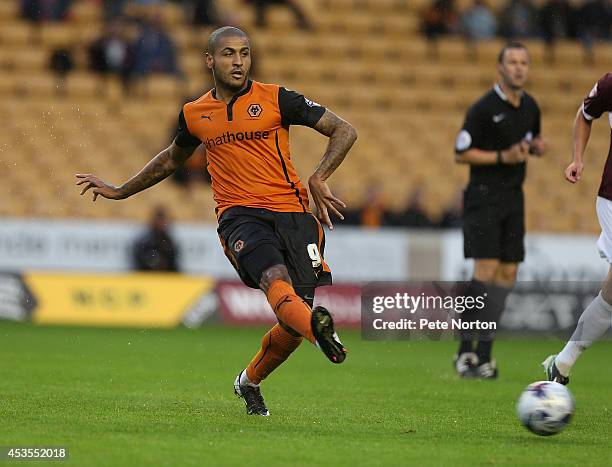 Leon Clarke of Wolverhampton Wanderers in action during the Capital One Cup First Round match between Wolverhampton Wanderers and Northampton Town at...