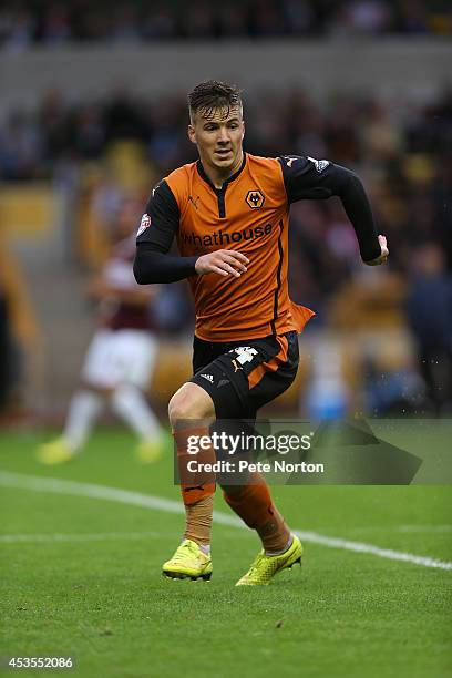 Lee Evans of Wolverhampton Wanderers in action during the Capital One Cup First Round match between Wolverhampton Wanderers and Northampton Town at...