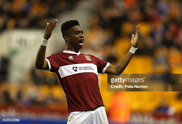 Ivan Toney of Northampton Town celebrates after scoring his sides 2nd goal during the Capital One Cup First Round match between Wolverhampton...