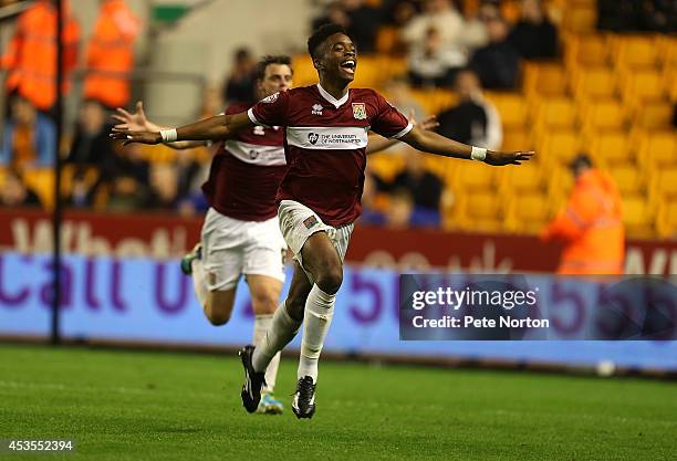 Ivan Toney of Northampton Town celebrates after scoring his sides 2nd goal during the Capital One Cup First Round match between Wolverhampton...