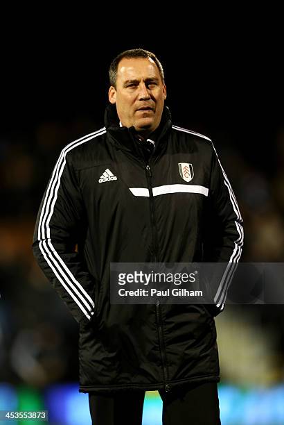 Head coach Rene Meulensteen of Fulham looks on prior to the Barclays Premier League match between Fulham and Tottenham Hotspur at Craven Cottage on...