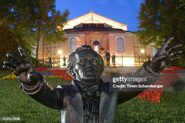 Richard Wagner statue is displayed at Bayreuth Festival Theatre on August 12, 2014 in Bayreuth, Germany.