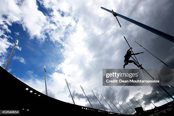 Oleksiy Kasyanov of Ukraine competes in the Men's Decathlon Pole Vault during day two of the 22nd European Athletics Championships at Stadium...