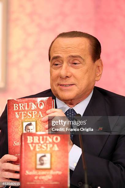 Former Prime Minister Silvio Berlusconi attends the launch of the book 'Sale, Zucchero e Caffe' by journalist Bruno Vespa at the hall of the Temple...