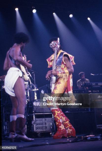 Bootsy Collins performs on stage with Parliament Funkadelic in Rennes, France, December 1989.