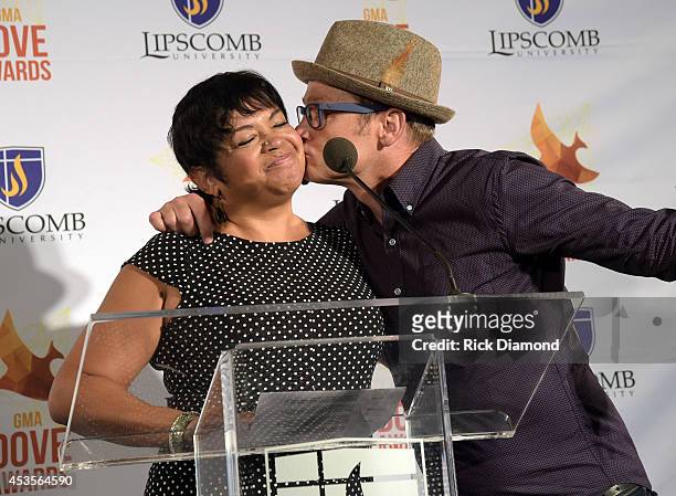 Executive Director GMA, Jackie Patillo and Recording Artist TobyMac during the 45th Annual GMA Dove Awards Nominations Press Conference at Allen...