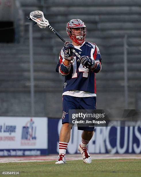 Ryan Boyle of the Boston Cannons leads the offense against the Rochester Rattlers at Harvard Stadium on August 9, 2014 in Boston, Massachusetts.