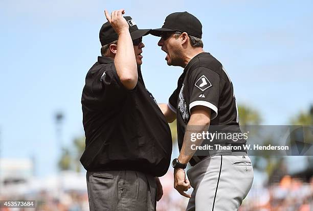 Manager Robin Ventura of the Chicago White Sox is thrown out of the game for arguing with umpire Fieldin Culbreth after a review of a play reversed a...