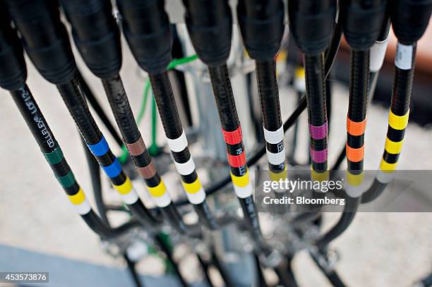 Color-coded cables run into the radio unit of Sprint Corp. 8T8R equipment, the multiple antenna technology which combines eight-transmit and...