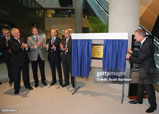 South Australia Premier Jay Weatherill officially opens the Riverbank Stand during day one of the Second Ashes Test Match between Australia and...