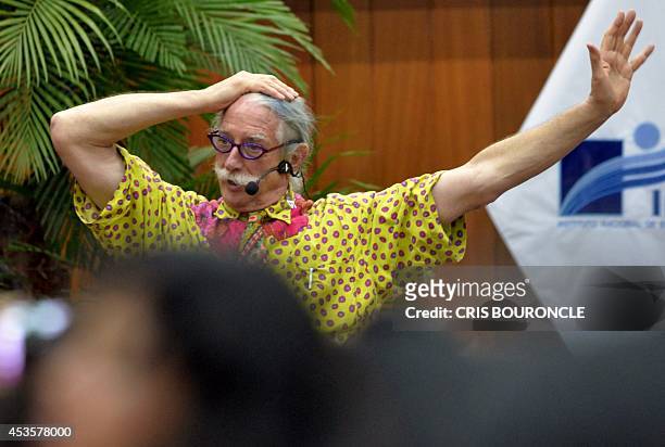 Hunter Doherty, the US' physician and clown who inspired the movie "Patch Adams" starring Robin Williams, gestures during a meeting with support...