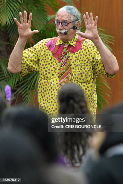 Hunter Doherty, the US' physician and clown who inspired the movie "Patch Adams" starring Robin Williams, gestures during a meeting with support...