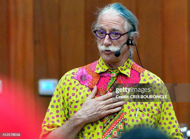 Hunter Doherty, the US' physician and clown who inspired the movie "Patch Adams" starring Robin Williams, gestures during a meeting with support...