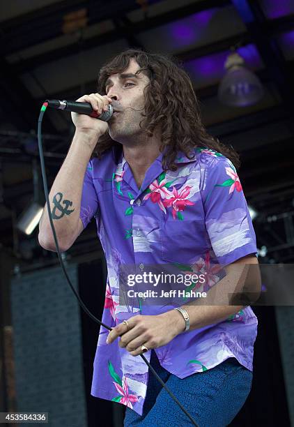 Youngblood Hawke singer Sam Martin performs in concert at the Uptown Amphitheatre on August 13, 2014 in Charlotte, North Carolina.